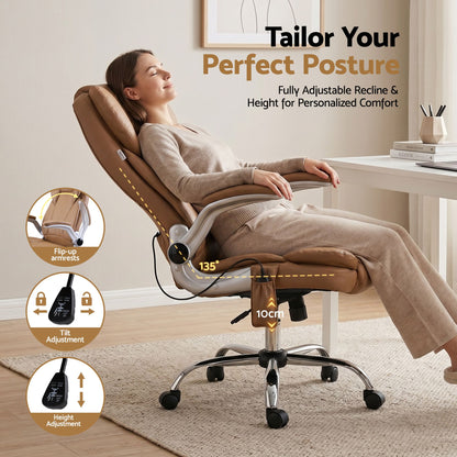 8 Point Massage Office Chair Pu Leather Espresso