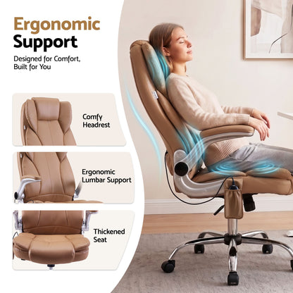 8 Point Massage Office Chair Pu Leather Espresso