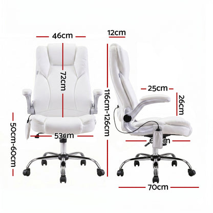 8 Point Massage Office Chair Pu Leather White