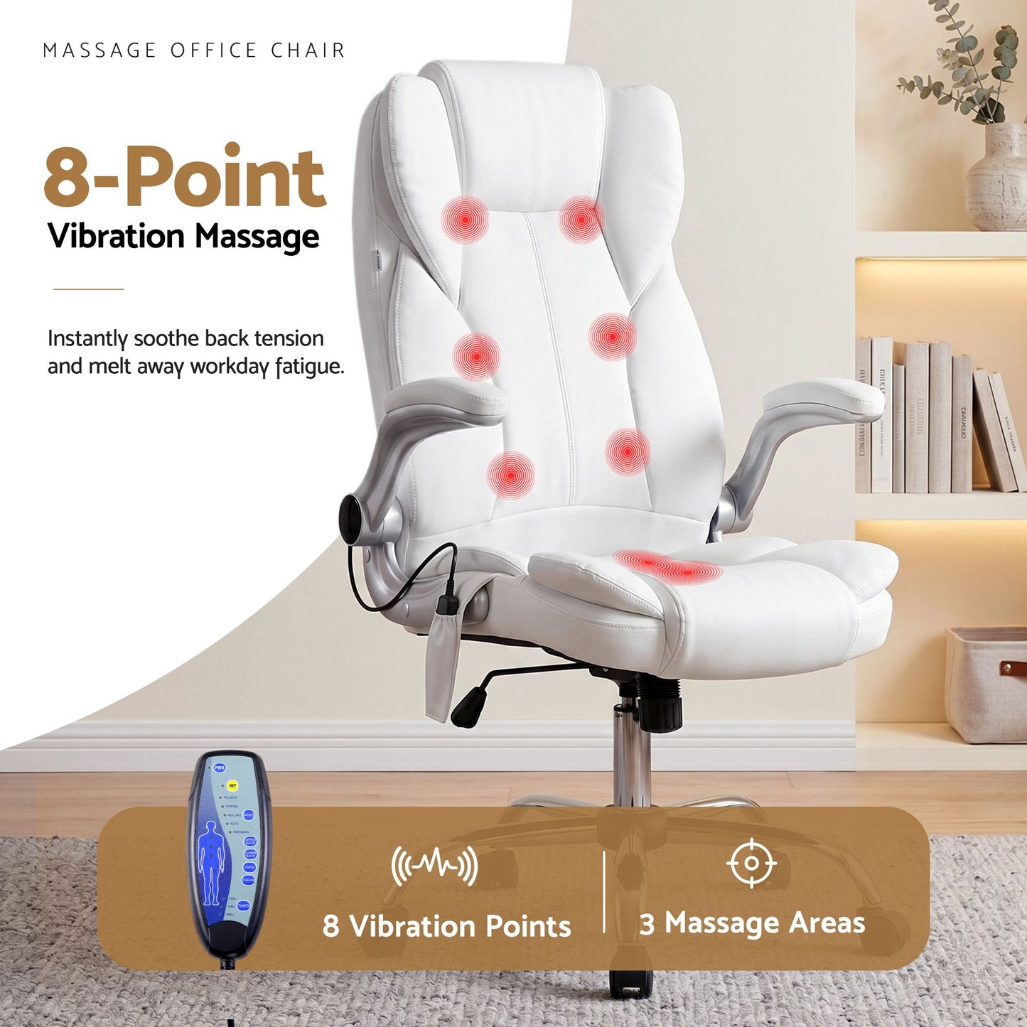 8 Point Massage Office Chair Pu Leather White