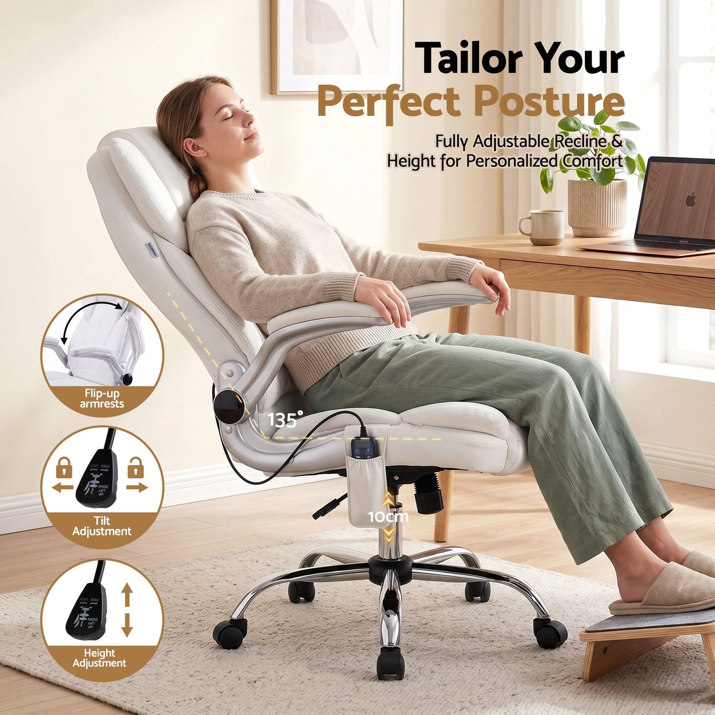 8 Point Massage Office Chair Pu Leather White