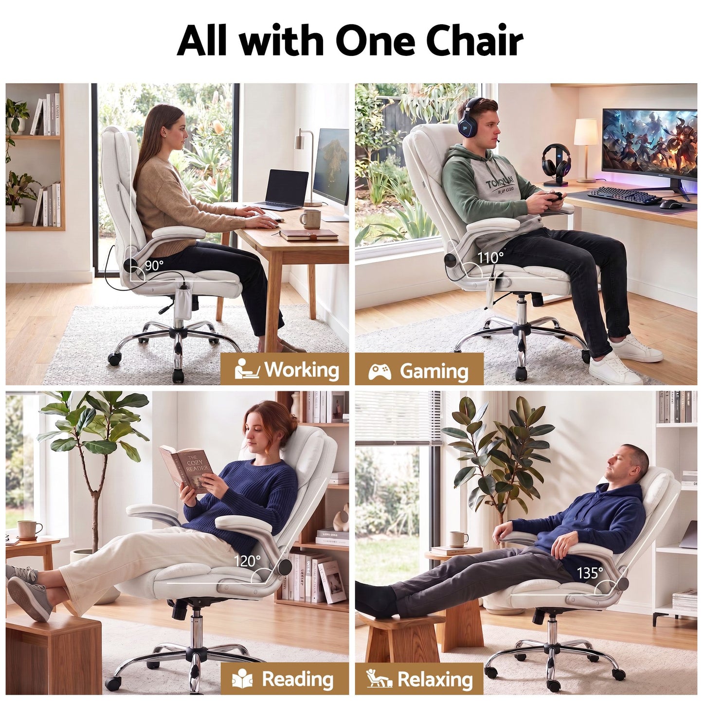 8 Point Massage Office Chair Pu Leather White