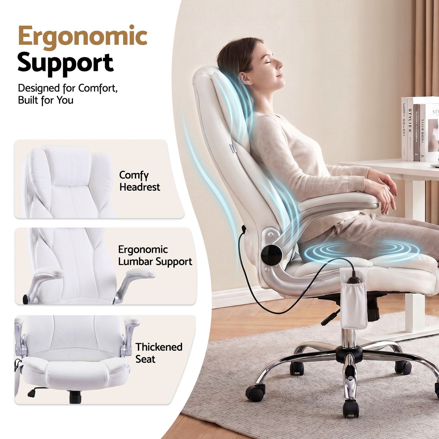 8 Point Massage Office Chair Pu Leather White