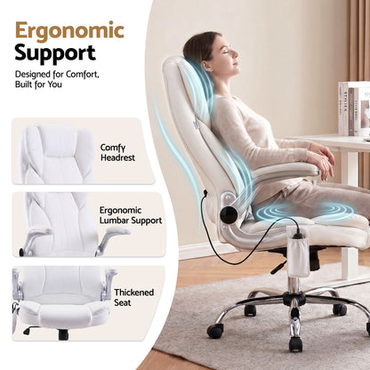 8 Point Massage Office Chair Pu Leather White