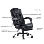 2 Point Massage Office Chair Pu Leather Footrest Black