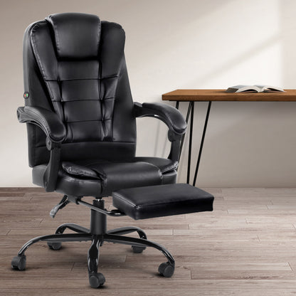 2 Point Massage Office Chair Pu Leather Footrest Black