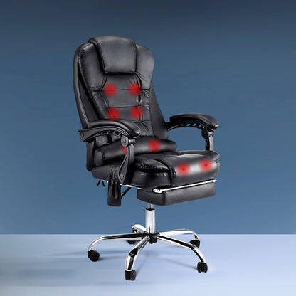 8 Point Massage Office Chair Pu Leather Footrest Black