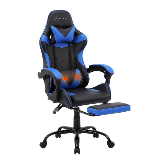 2 Point Massage Gaming Office Chair Footrest Blue