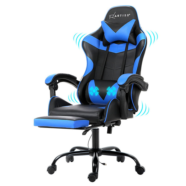  2 Point Massage Gaming Office Chair Footrest Blue