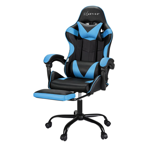  2 Point Massage Gaming Office Chair Footrest Cyan Blue