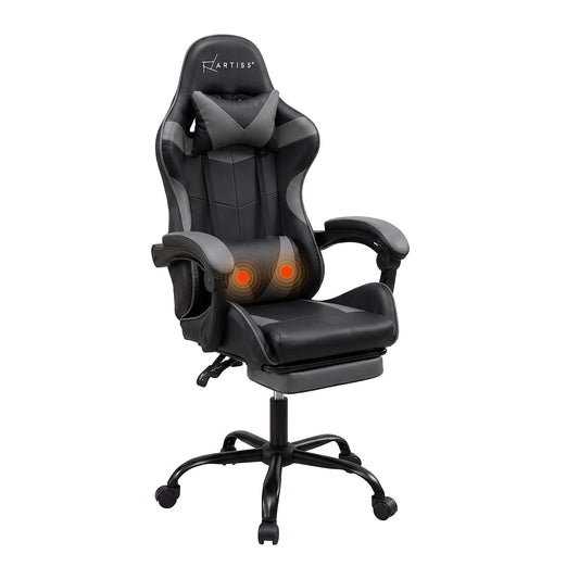 2 Point Massage Gaming Office Chair Footrest Grey/Pink