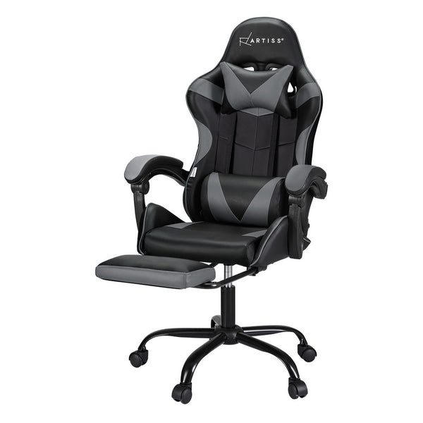  2 Point Massage Gaming Office Chair Footrest Grey/Pink
