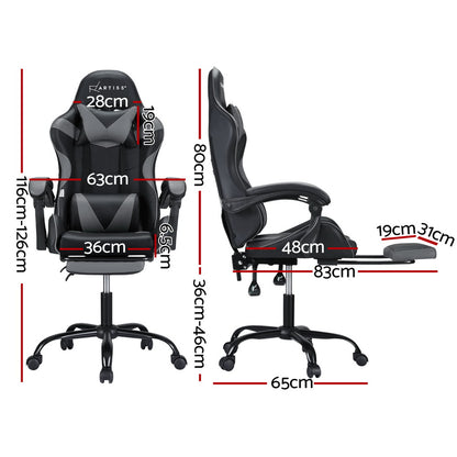 2 Point Massage Gaming Office Chair Footrest Grey/Pink