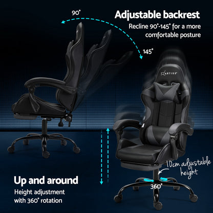 2 Point Massage Gaming Office Chair Footrest Grey/Pink