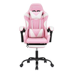 2 Point Massage Gaming Office Chair Footrest Grey/Pink