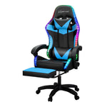 6 Point Massage Gaming Office Chair 7 LED Footrest Blue