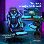 6 Point Massage Gaming Office Chair 7 LED Footrest Blue