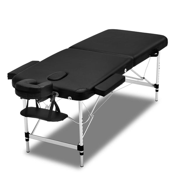  Massage Table 75Cm Portable 2 Fold Aluminium Beauty Bed Black
