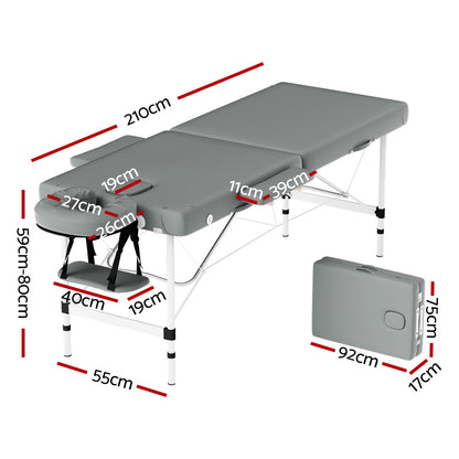 Massage Table 55Cm Portable 2 Fold Aluminium Beauty Bed Grey