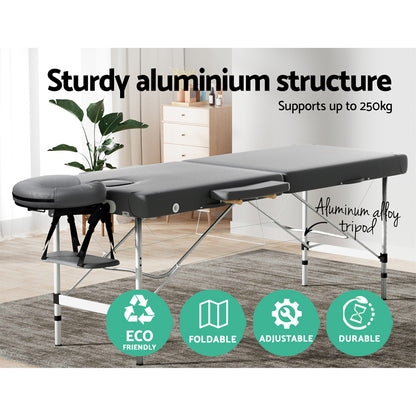 Massage Table 55Cm Portable 2 Fold Aluminium Beauty Bed Grey