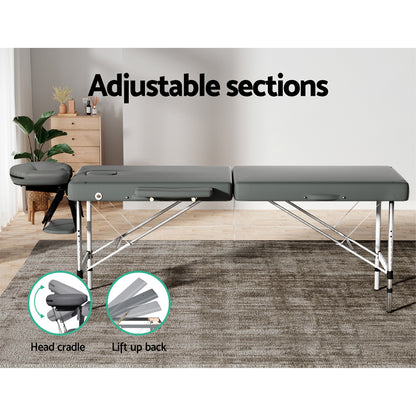 Massage Table 55Cm Portable 2 Fold Aluminium Beauty Bed Grey