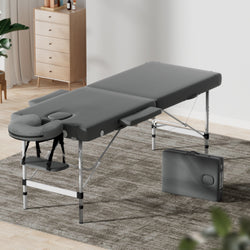 Massage Table 55Cm Portable 2 Fold Aluminium Beauty Bed Grey