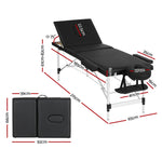 Massage Table 65Cm Portable 3 Fold Aluminium Beauty Bed Black