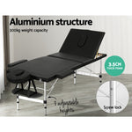 Massage Table 65Cm Portable 3 Fold Aluminium Beauty Bed Black