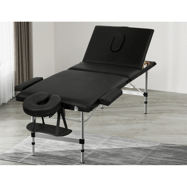  Massage Table 65Cm Portable 3 Fold Aluminium Beauty Bed Black