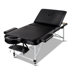 Massage Table 75Cm Portable 3 Fold Aluminium Beauty Bed Black