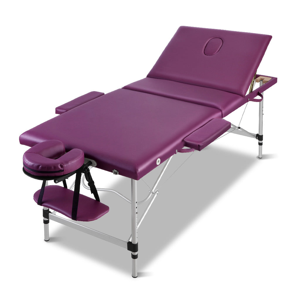 Massage Table 75Cm Portable 3 Fold Aluminium Beauty Bed Violet