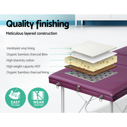 Massage Table 75Cm Portable 3 Fold Aluminium Beauty Bed Violet