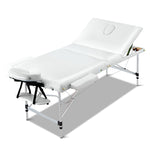 Massage Table 75cm 3 Fold Aluminium Beauty Bed Portable Therapy White