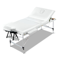 Massage Table 75Cm Portable 3 Fold Aluminium Beauty Bed White