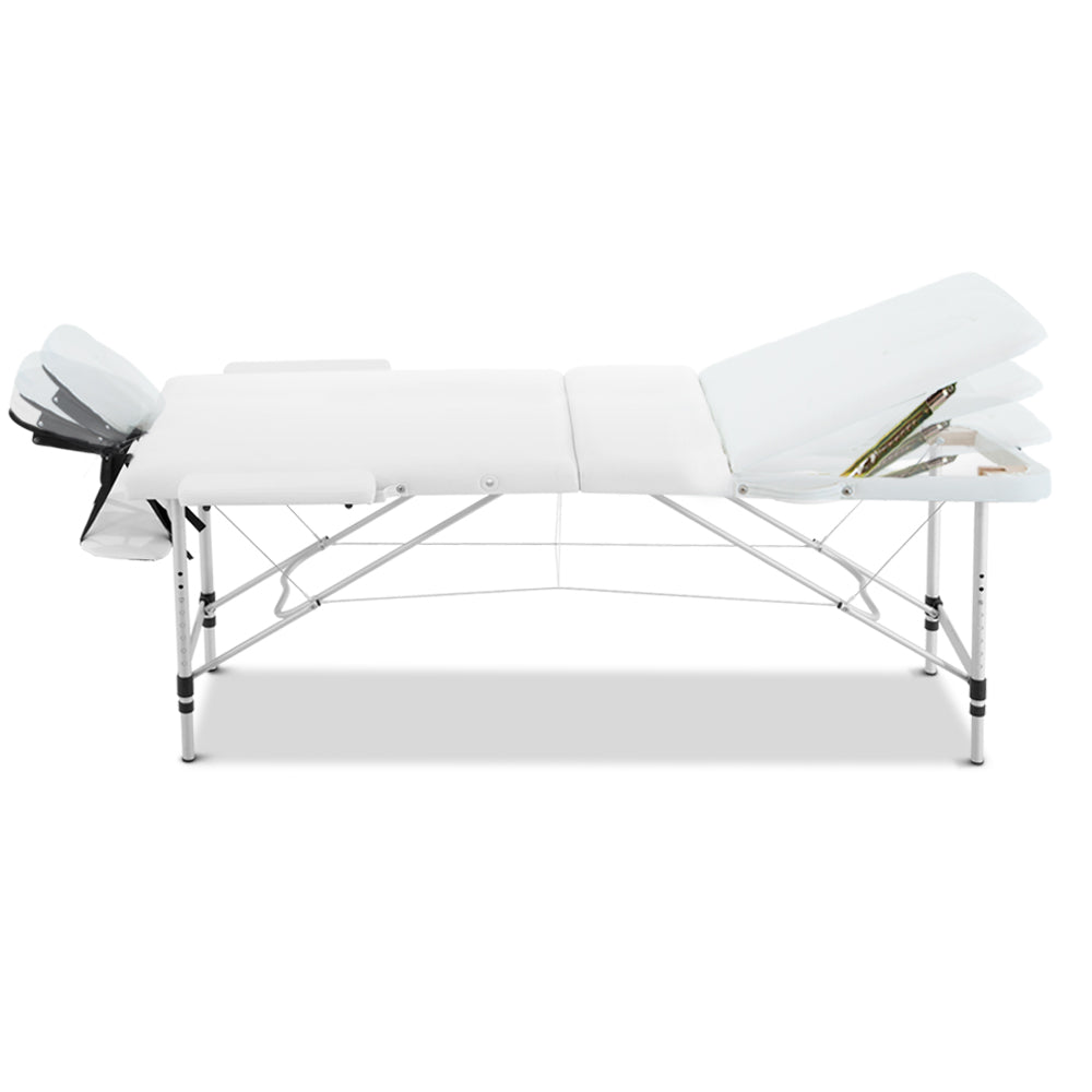 Massage Table 75Cm Portable 3 Fold Aluminium Beauty Bed White