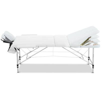 Massage Table 75Cm Portable 3 Fold Aluminium Beauty Bed White