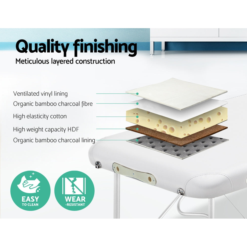 Massage Table 75Cm Portable 3 Fold Aluminium Beauty Bed White