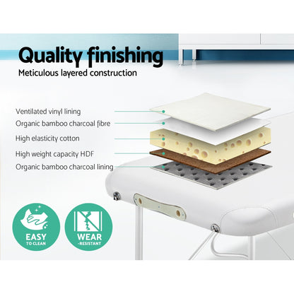 Massage Table 75Cm Portable 3 Fold Aluminium Beauty Bed White