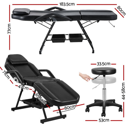 Massage Table Adjustable Salon Bed Chair 3-Fold Black