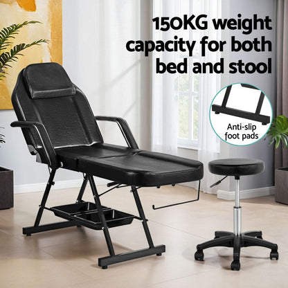 Massage Table Adjustable Salon Bed Chair 3-Fold Black