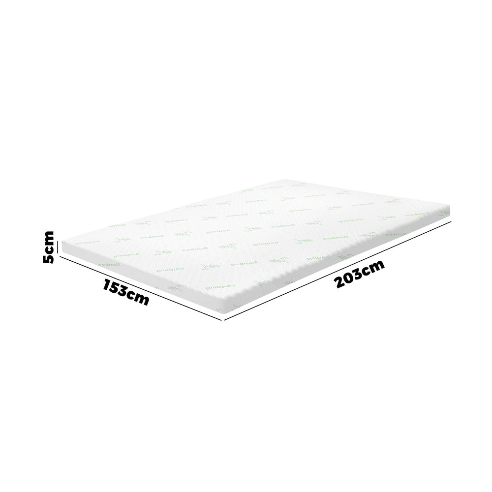 H&L Memory Foam Mattress Topper Cool Gel Bed Bamboo Cover 7-Zone 5CM Queen