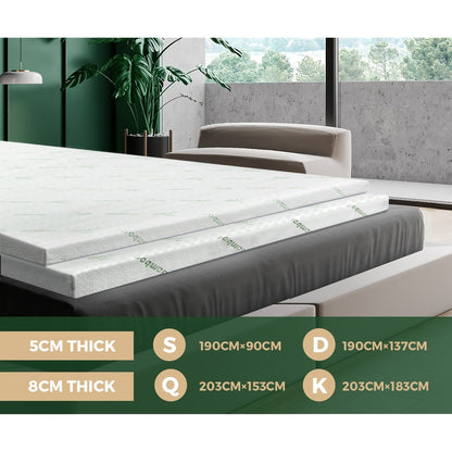 H&L Memory Foam Mattress Topper Cool Gel Bed Bamboo Cover 7-Zone 5CM Queen