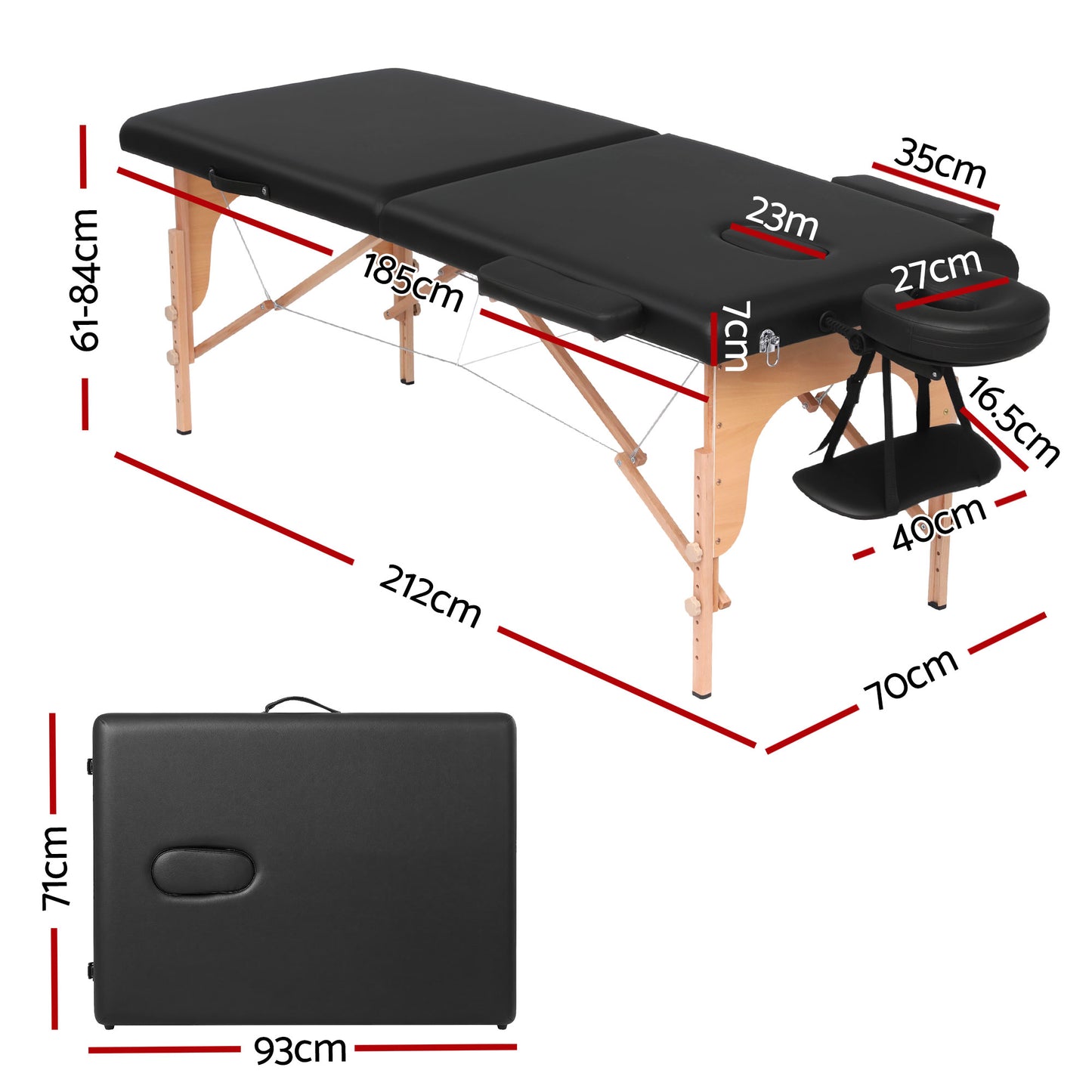 Portable Massage Table 70cm Foldable Beauty Bed | HomeAndLiving