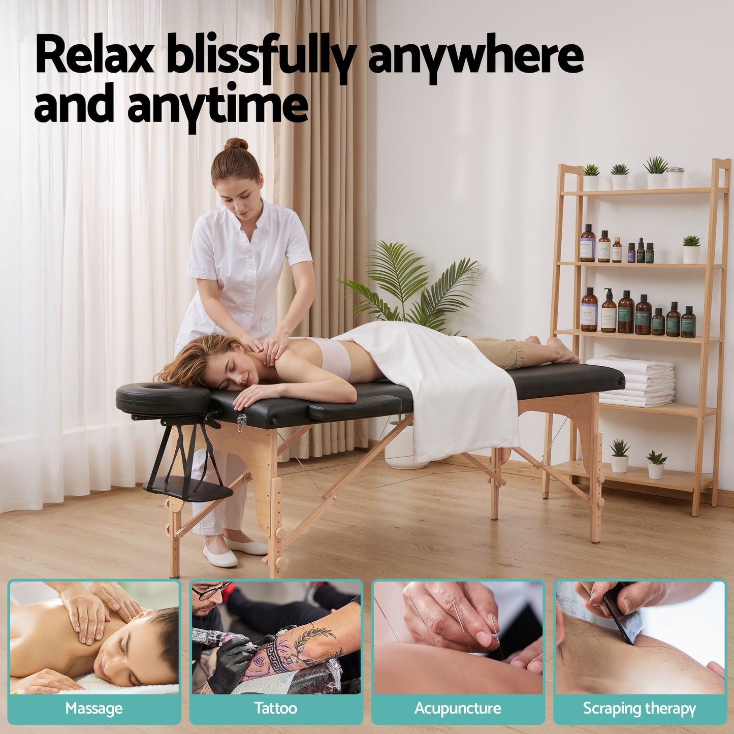 Portable Massage Table 70cm Foldable Beauty Bed | HomeAndLiving