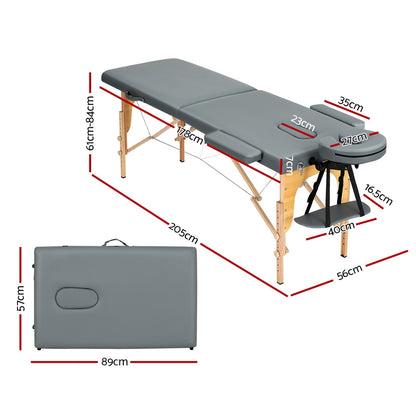 Massage Table 56Cm Portable 2 Fold Wooden Beauty Bed Grey