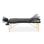Massage Table 70cm 3 Fold Wooden Portable Beauty Therapy Bed Waxing Black