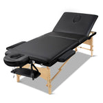 Massage Table 75Cm Portable 3 Fold Wooden Beauty Bed Black