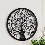 Metal Wall Art Hanging Sculpture Home Decor Leaf Tree Of Life Round Frame