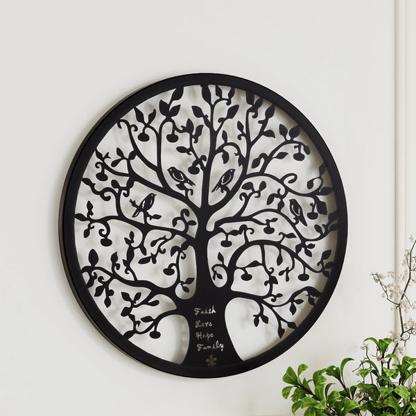  Metal Wall Art Hanging Sculpture Home Decor Leaf Tree Of Life Round Frame