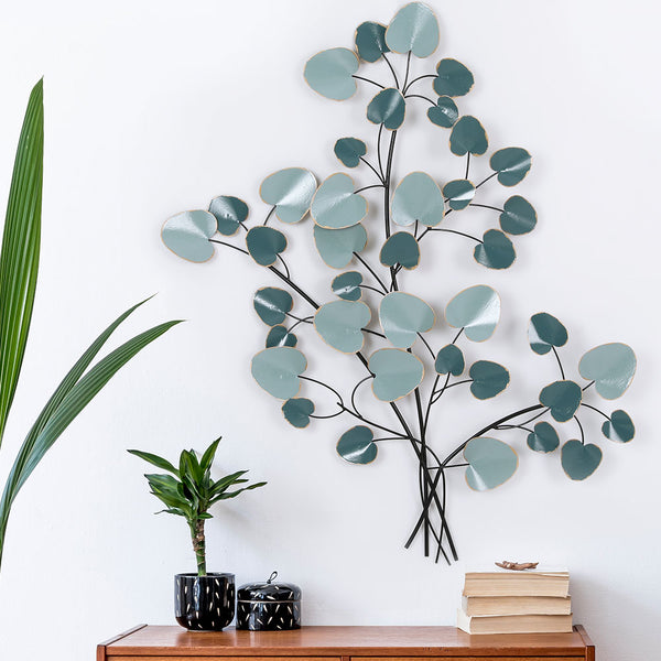  Metal Wall Art Hanging Sculpture Home Decor Leaf Tree Of Life Blue